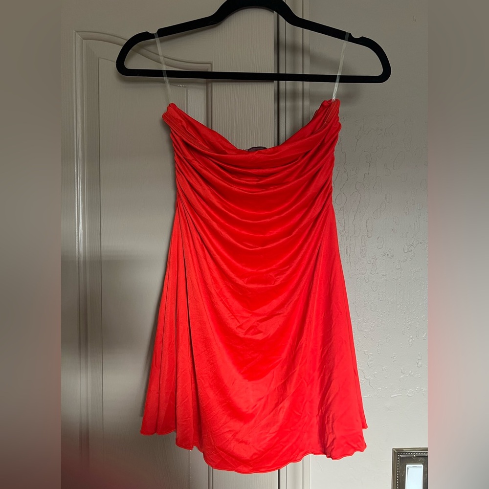 Oh Polly Vibrant Red Strapless Dress